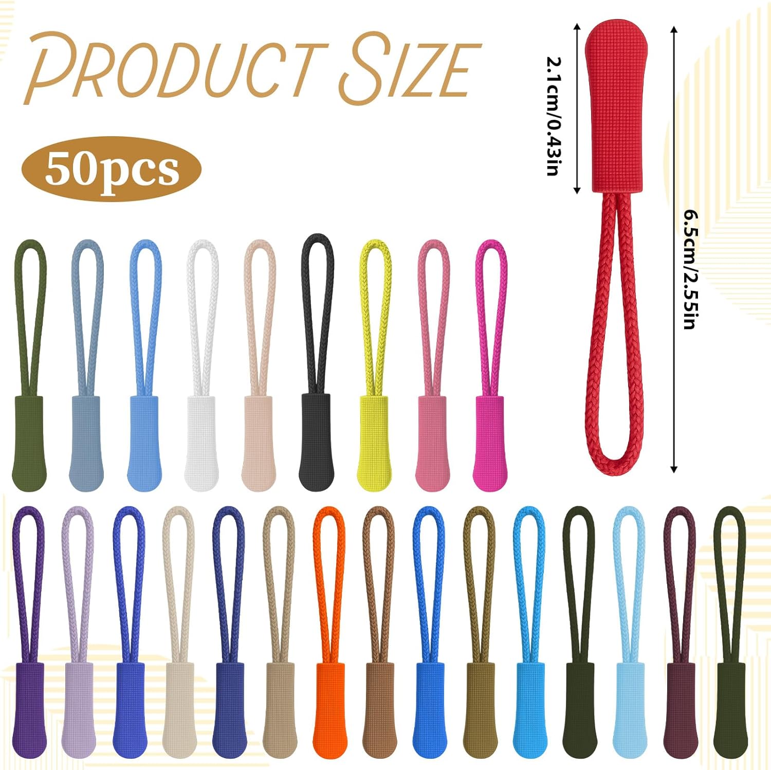 50 PCS Zipper Pulls Zipper Tabs, Colorful Luggage Zippers Pull Replacement, Nylon Cord Zippers Pull Tag Replacement for Clothes, Backpacks, Handbag, Travel Case - Image 2