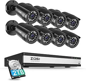 ZOSI 3K Lite 16CH Security Camera System with AI Human Vehicle Detection,Night Vision,8pcs Wired 1080P Outdoor Indoor Weatherproof Cameras,H.265+ 16 Channel CCTV DVR with 2TB HDD for 24/7 Recording asin的图片