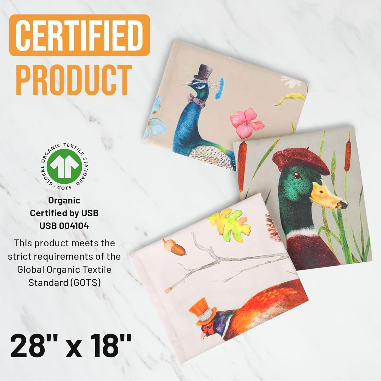 GOTS Organic Cotton Kitchen Towels, Set of 3 (18 x 28 in) | Printed Tea Towels & Dish Towels | Soft, Absorbent, Quick-Dry | Hanging Loop - Image 5