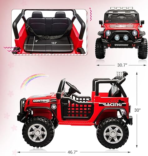 Miniatura 2 de SEHOMY Camión de paseo para niños de 2 plazas con control remoto para padres, vehículos eléctricos para niños con batería de 12 V con un cinturón,