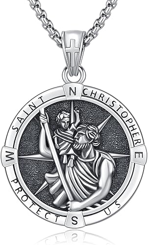 Vista 23 de Collar con colgante de plata de ley 925 con medalla de San Patrón, joyería religiosa para hombres y mujeres, con cadena de acero inoxidable 316L