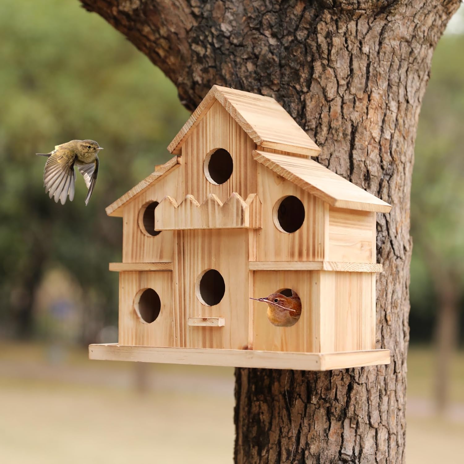 Bird Houses for Outside with Bird Feeder,6 Rooms Large Bird House,Hummingbird House for Bluebird Finch Cardinals Hanging Birdhouse for Garden
