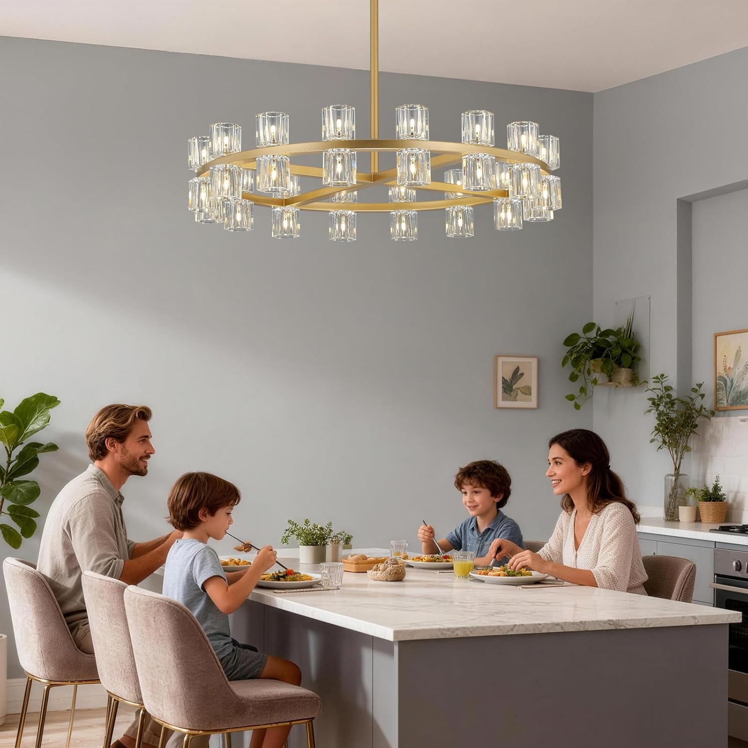 32-Lights Crystal Chandelier | Dia 33 Inch Round Chandeliers for Dining Room Over Table | Gold Dining Room Light Fixture Apply to Living Room | Foyer | Entryway | 32 X G4 Bulbs (Included)