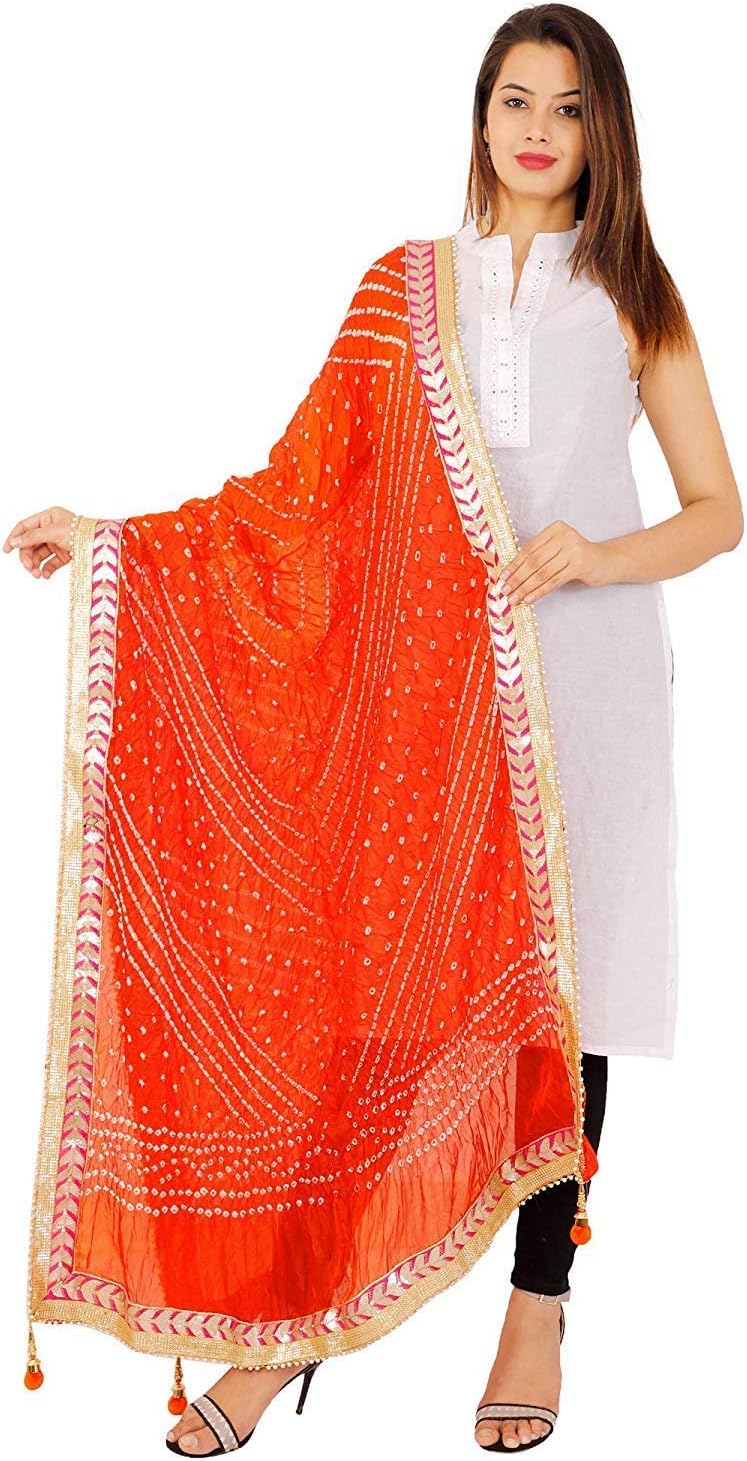 Dupatta For Women By kristi collection Rajasthani Art Silk Jaipuri Handmade Bandhej With Gota Patti Lace Bandhani Pattern Free Size