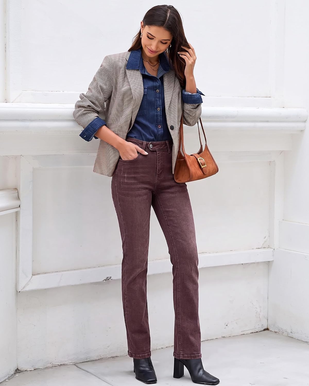 luvamia Bootcut Jeans for Women Casual Mid Rise Slim Flare Denim Pants