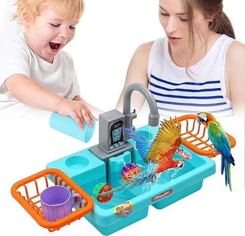 Miniatura 6 de Bañera para pájaros loros para jaula, bañera eléctrica automática con grifo y ducha, juguete de baño de periquitos para periquitos cacatúas pequeñas