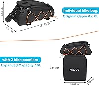 Vista 4 de MOSISO Bolsa para Portabicicletas con 2 Alforjas Extraíbles, Bolsa de Mano Refrigeradora Impermeable para Maletero de Bicicleta con Almacenamiento