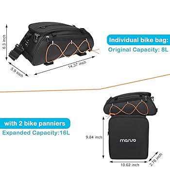 Amazon.co.jp: MOSISO 自転車ラックバッグ、2つ取り外し可能な
