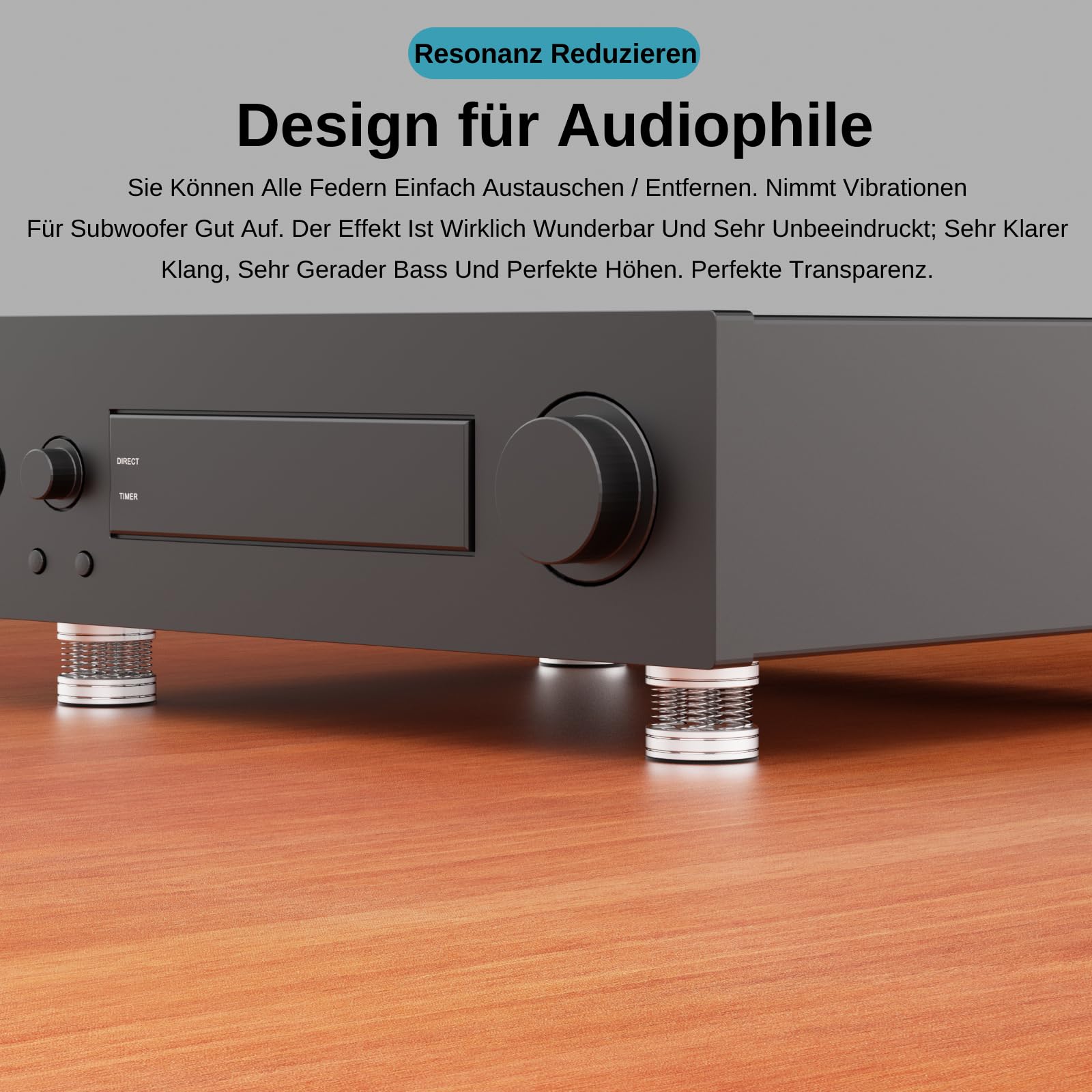 Monosaudio Lot de 4 pieds de haut-parleur HiFi - Pieds en aluminium - Amortisseur - Pieds d'isolation HiFi - Dessous de verre pour amplificateur, platine disque, caisson de basses (argent, SP4438)