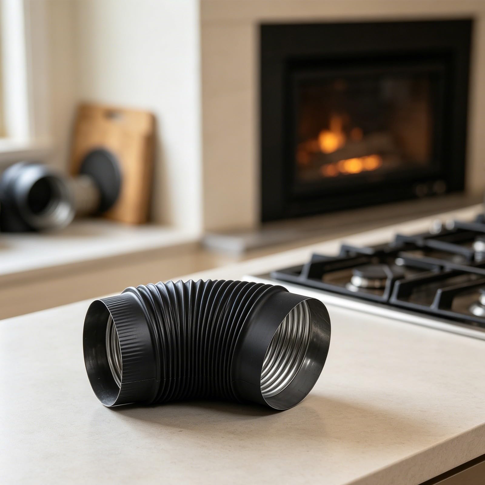 304 Edelstahl 45 Grad Winkel für Holzofen Kamin Ofen Rohr Belüftungssystem Schwarz Handgefertigtes Kaminzubehör für Heizen zu Hause (200 mm)