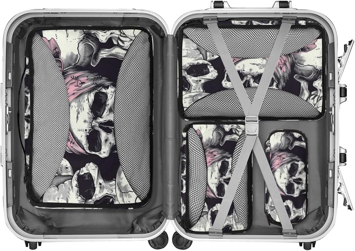 Skull Hair Band 4 Set Packing Cubes Packing Cubes for Women Lightweight Travel Essential Bag Clothes Carry on Suitcase Bags for Accessories Essentials