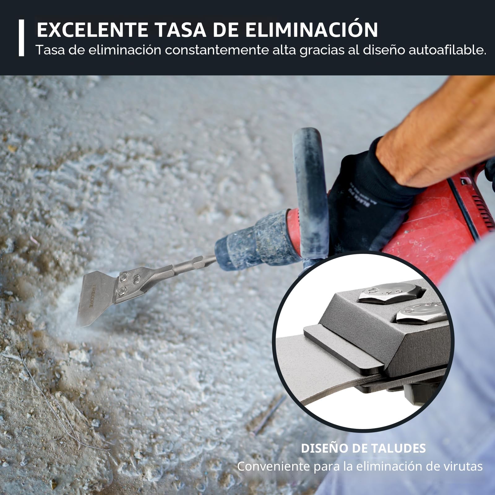 Firecore Cincel SDS PLUS, Espátula SDS PLUS, Raspador de Piso 100 * 300 mm para quitar baldosas, hormigón, mortero, compatible para Martillo Demoledor SDS PLUS - FS23412