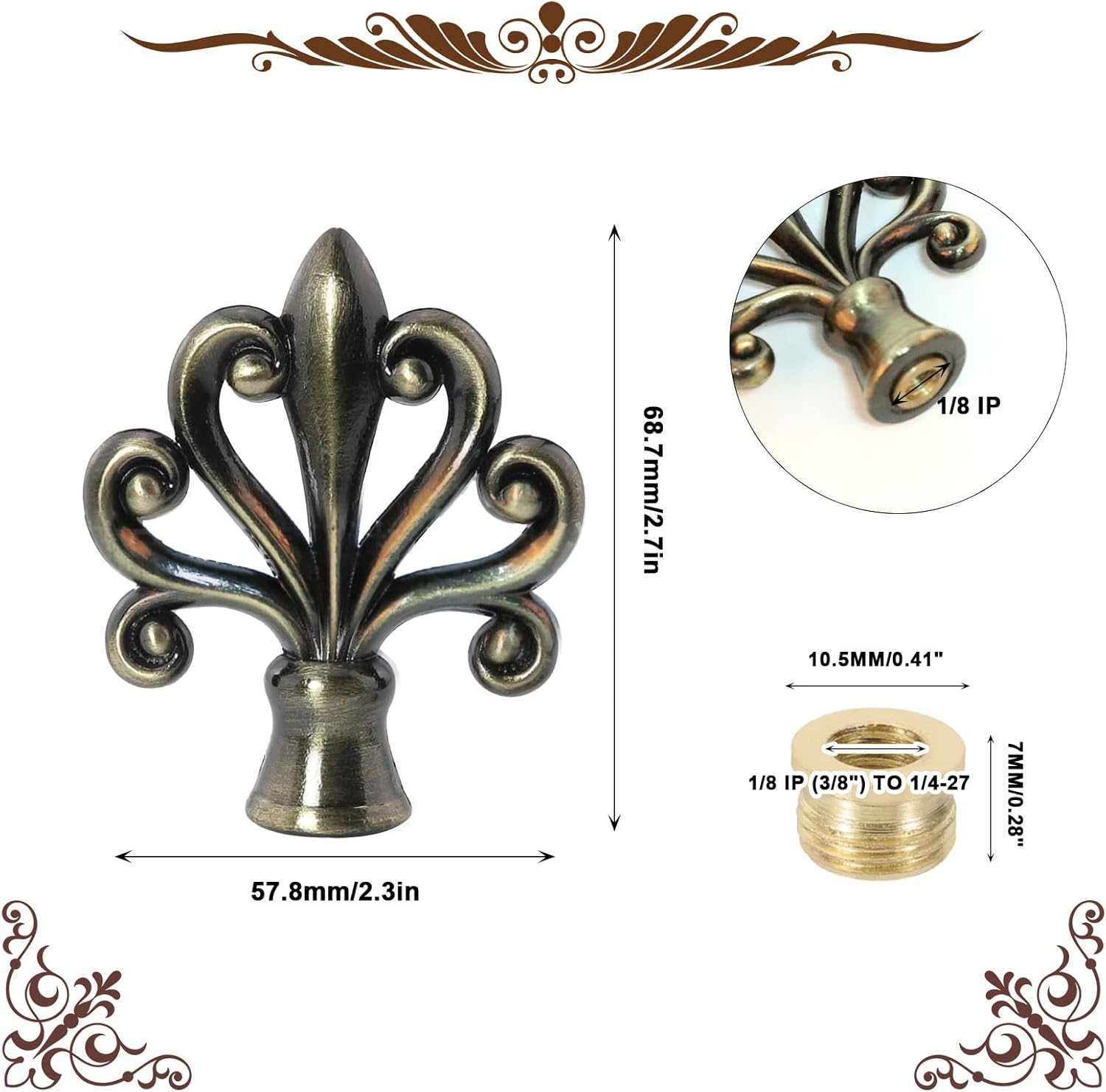 Finials for Lamps Antique Bronze Compatible with Thread 1/8" and 1/4-27 Lamp Finials Decorative Screw Cap for Replacement DIY Table or Floor Light Lampshade Holder Harp Adapter