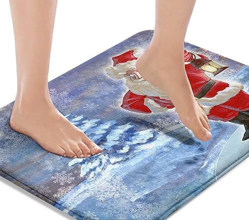 Miniatura 4 de Juego de 3 tapetes de baño de Navidad, Papá Noel y pino, juego de 3 alfombrillas de baño para baño, invierno, cubierta lavable, decoración para