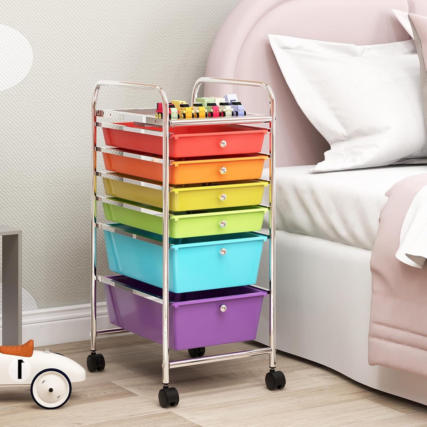 LDAILY 6 Drawers Rolling Storage Cart, Mobile Utility Drawer Cart, Storage Trolley with Lockable Wheels, 6 Tiers Multifunctional Storage Organizer, Ideal for Office, School, Home (Colorful)