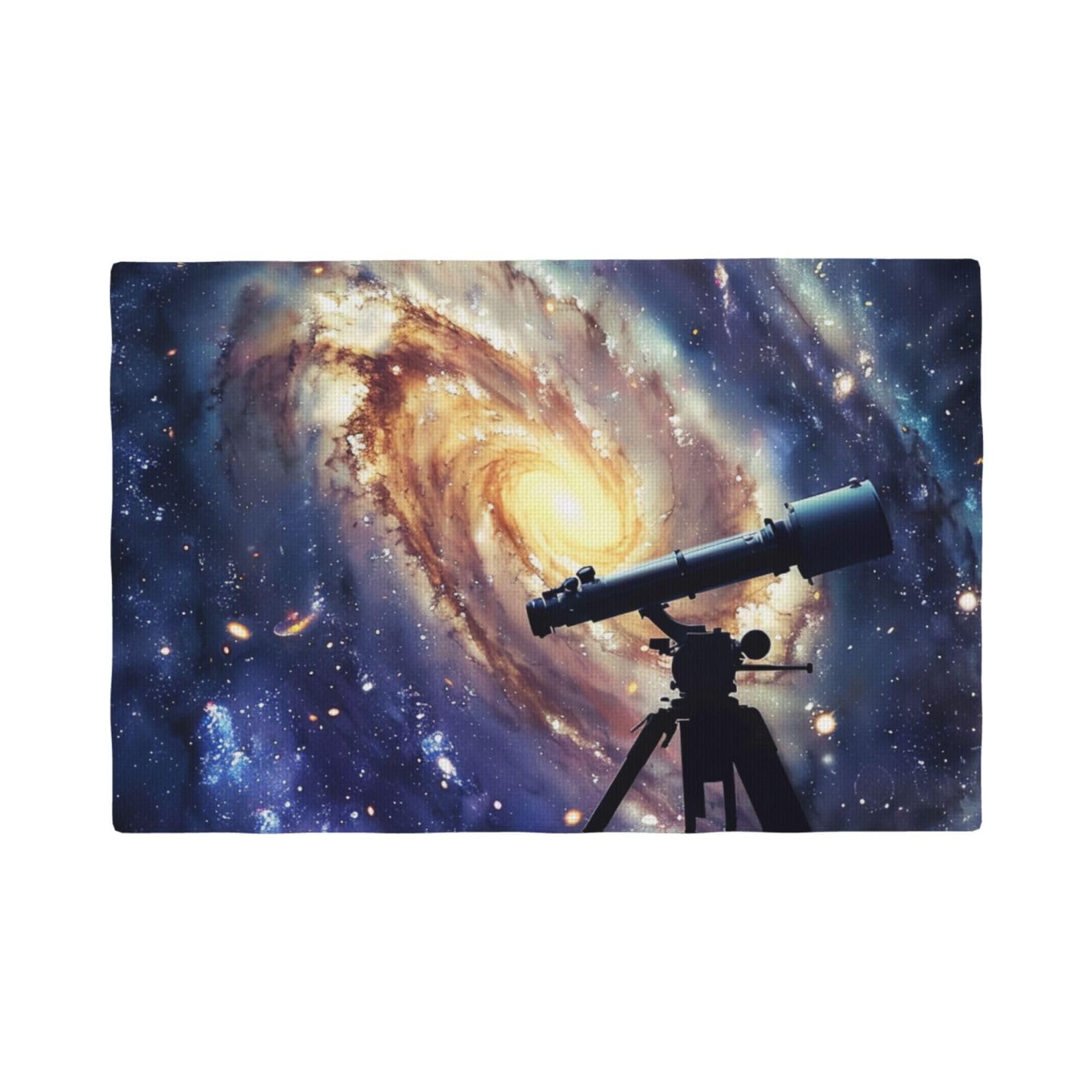 Space Galaxy with Telescope Print Placemats Set, Heat Resistant Washable Placemat 12x18in Table Mats for Party Kitchen Dining Table Decoration Indoor Outdoor, Four Pieces