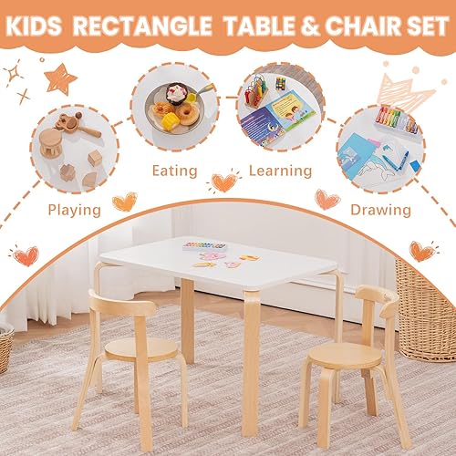 Miniatura 8 de Swegrow Juego de mesa y 2 sillas para niños, mesa y sillas de madera para niños y bebés, muebles de madera para niños para sala de juegoshogarkinder