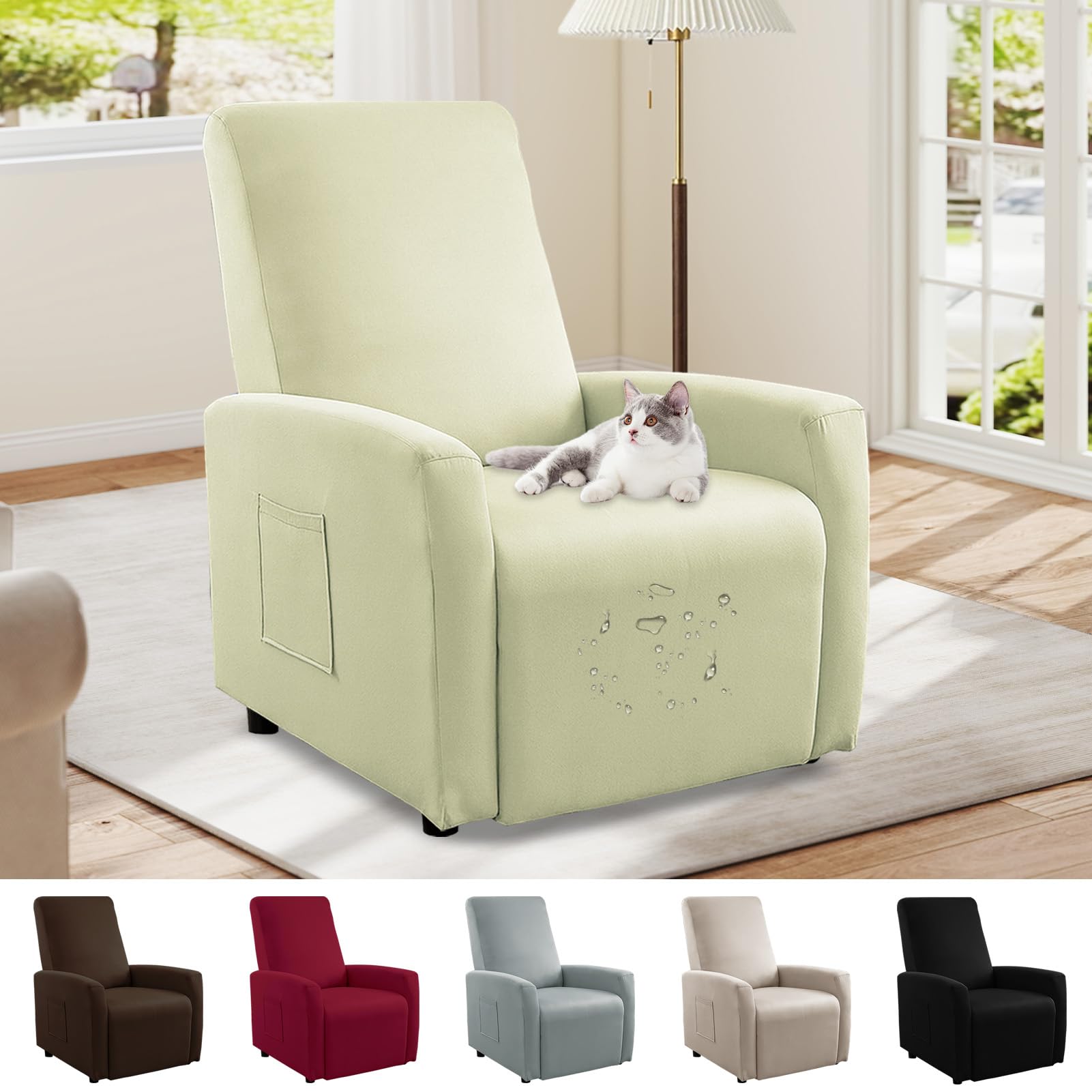 Bocguy Chair Covers for Armchairs, 4 Pieces Stretch Recliner Chair Covers, Recliner Chair Covers, Waterproof Soft Couch Cover Sofa Protector for Dogs & Pets, Washable Non Slip Sofa Slipcover