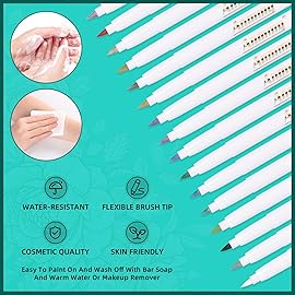 Anmmy Temporary Tattoo Metallic Markers for Skin,16-Count Body Markers+77 Large Tattoo Stencils of Assorted Colors for kids and Adults,Flexible Brush Tip, Bright colors, Skin-Safe*,Cosmetic-Grade.