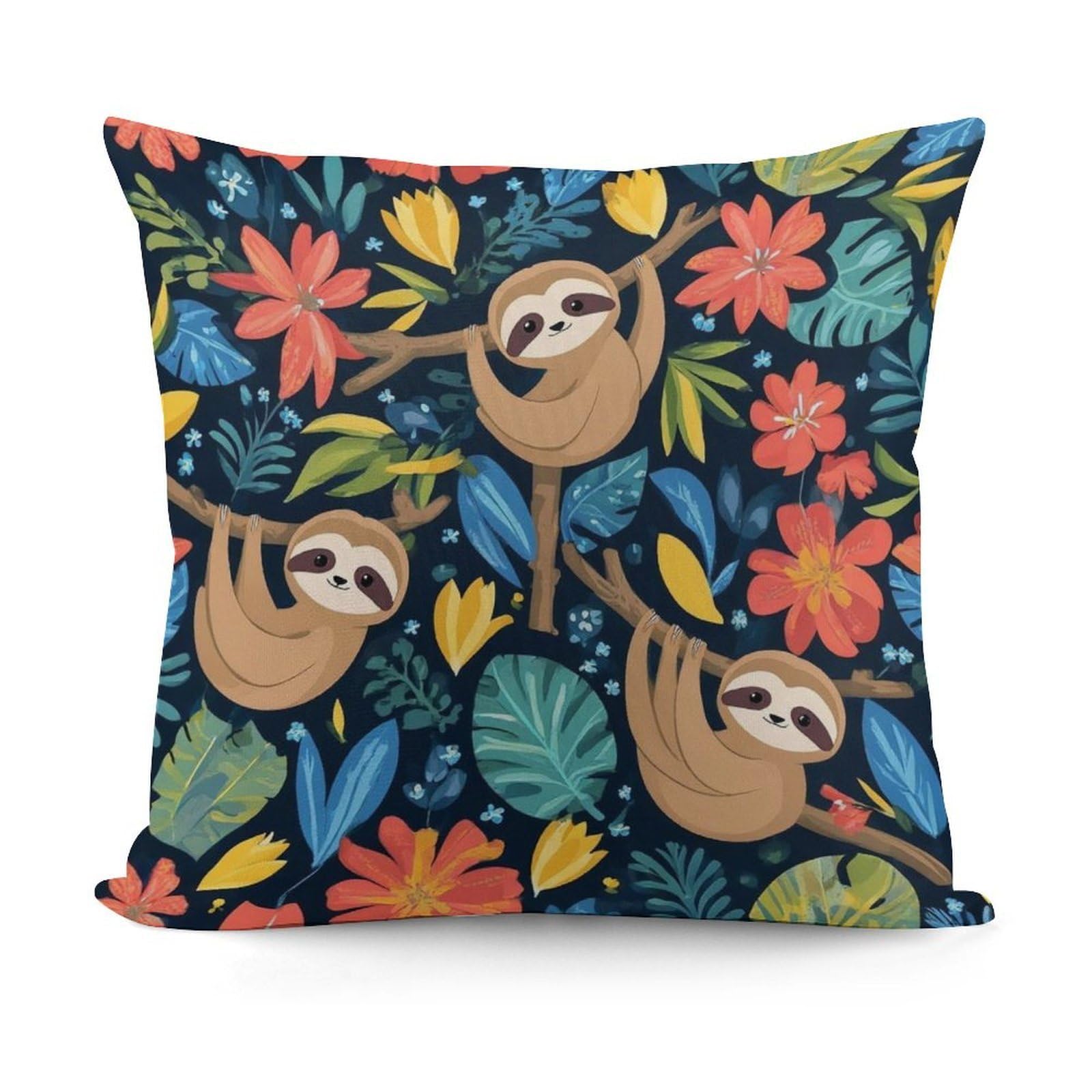 Smazdfxx Picture(386) Softffy Floral Flowers Cute Branch Sloth Cushion Covers Comfort Plush Pillow Cover For Sofa Bedroom Pillow Shell