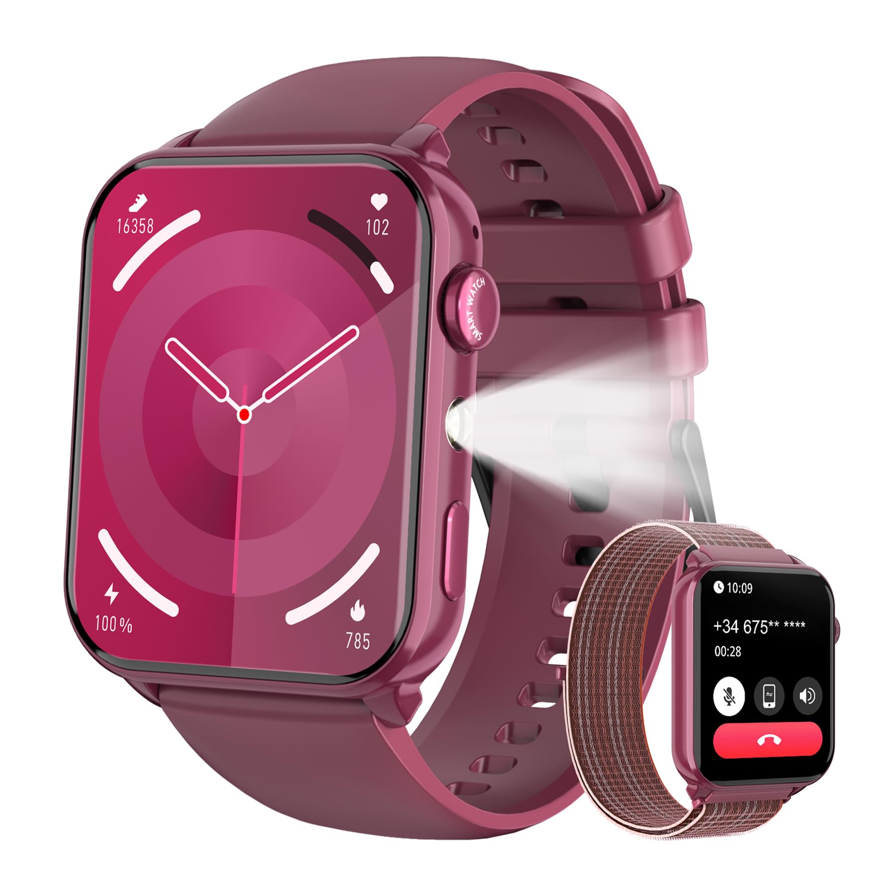 Smartwatch Herren Militär, 100 Tage Akkulaufzeit/LED Taschenlampe/Kompass/2 Armbänders/IP68 Wasserdicht, 100+Sportmodi Sportuhr, Anrufe tätigen/Empfangen Smartwatch Outdoor Fitnessuhr für Android iOS