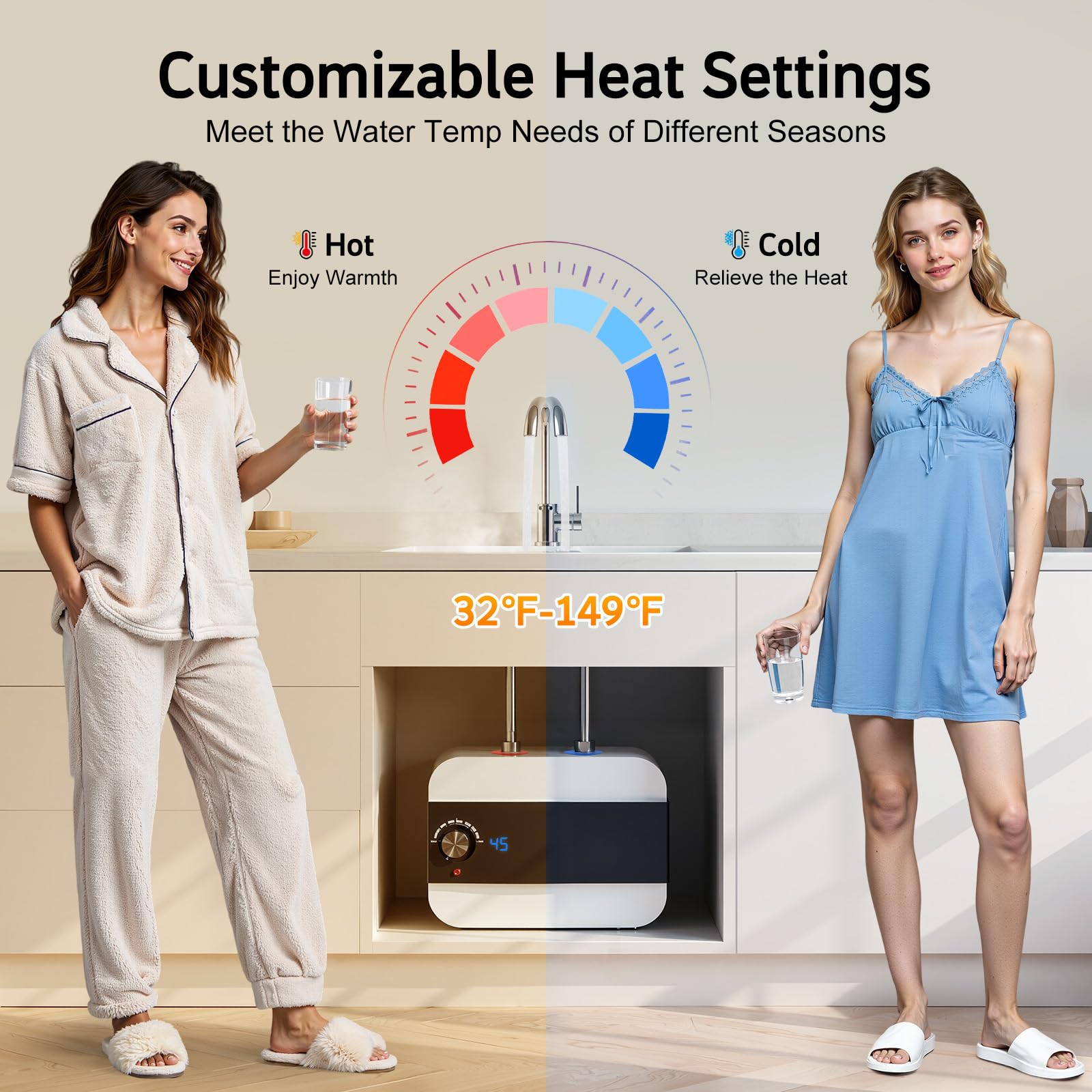 Scaldabagno elettronico istantaneo, 1500 W, mini scaldabagno da 6 l, con indicatore di temperatura a LED leggibile per cucina, bagno