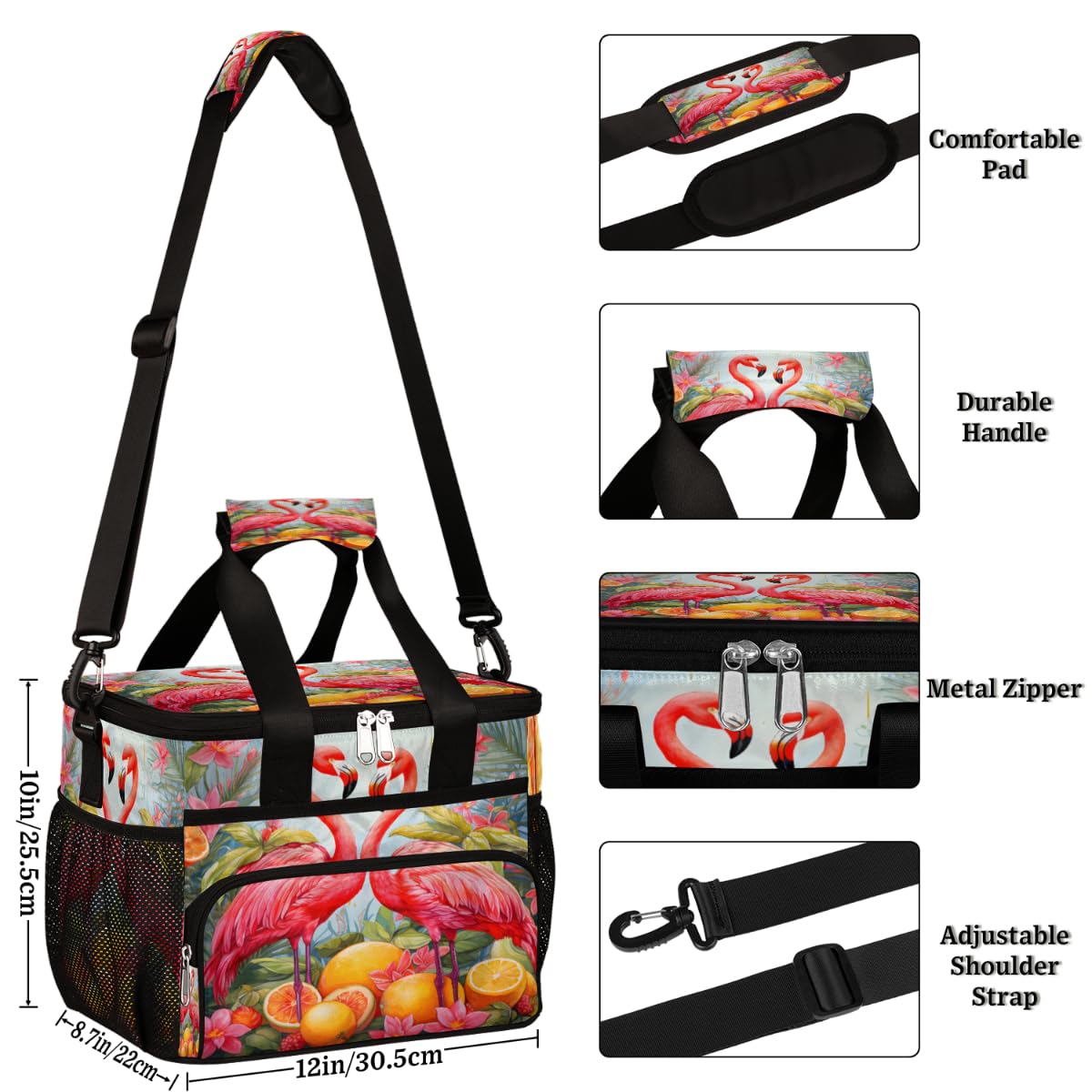 Tropical Insulated Picnic Backpack Lunch Box for Women Men Picnic Basket Tote Lunch Bag Picnic Bag Portable Lunch Bags for Picnic, Beach, Work, Trip,Office, Camp Animal Flamingo