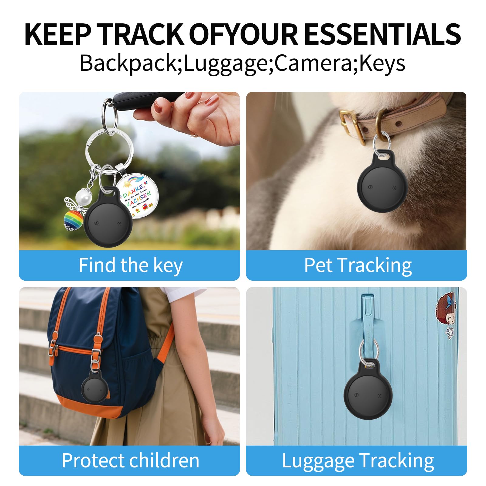 Rastreador de artículos, compatible con Apple Find My (solo iOS), GPS, seguimiento asistido BLE, para perros, gatos, mascotas, llaves, coche, vehículo, niño, certificado MFi, compatible con
