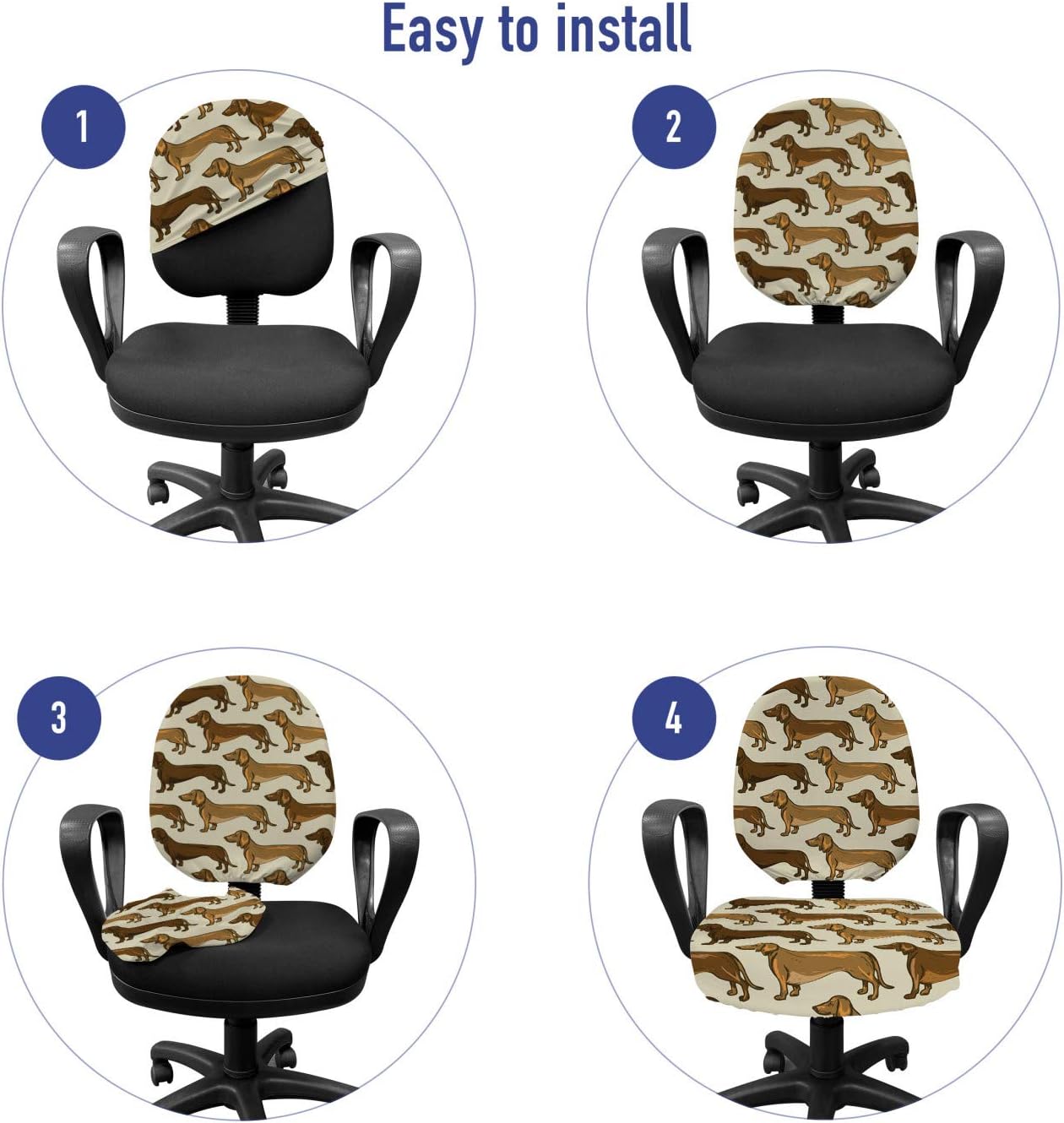 Ambesonne Dachshund Office Chair Slipcover, Continuous Pattern Pet Sausage Dog Lover Print, Protective Stretch Decorative Fabric Cover, Standard Size, Grey Yellow
