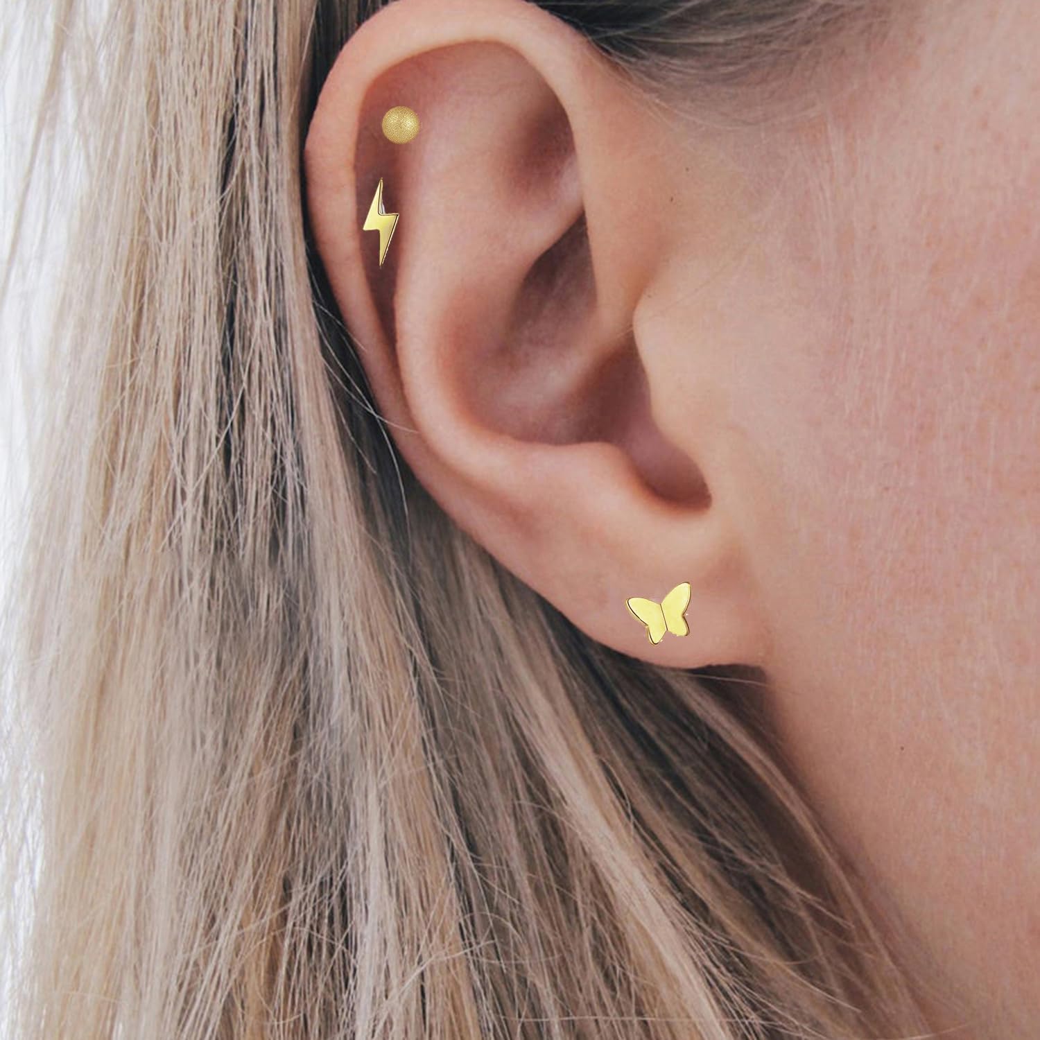 PLOMFOV 20ペア ステンレススチール スタッドイヤリングセット レディース メンズ 18G 軟骨スタッドピアス 月 星 三角