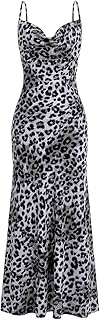 Women's Leopard Print Draped Collar Spaghetti Strap Cami Long Dress - Buy now