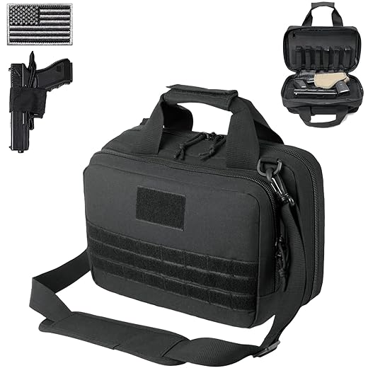 DBTAC Gun Case Bag XS | Tactical 1~2 Pistol Bag Firearm Shooting Case with Lockable Zipper for Shooting Range Outdoor Hunting | US Flag Patch + Universal Holster Included