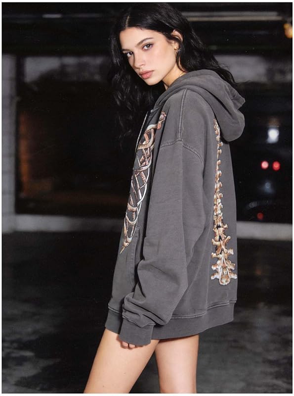 MLAFE Unisex Dark Grey Graphic Print Sweatshirt with Hooded Neck and Zipper Closure (XL) image 3