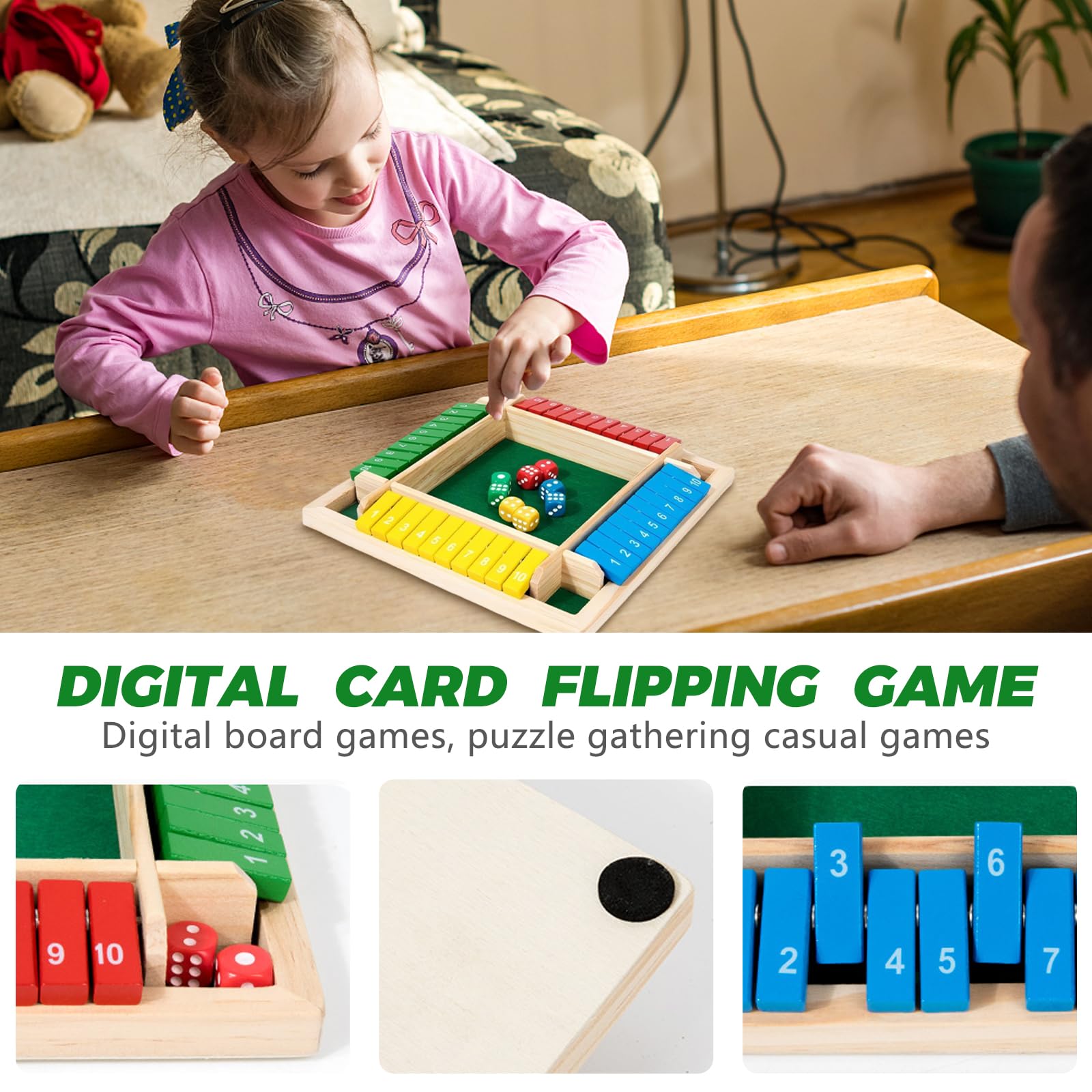 SiumPklay Shut the Box Game,Wooden Table Game Dice Shut The Box for 4 Players,Education Toy Gift for Kids - Image 3