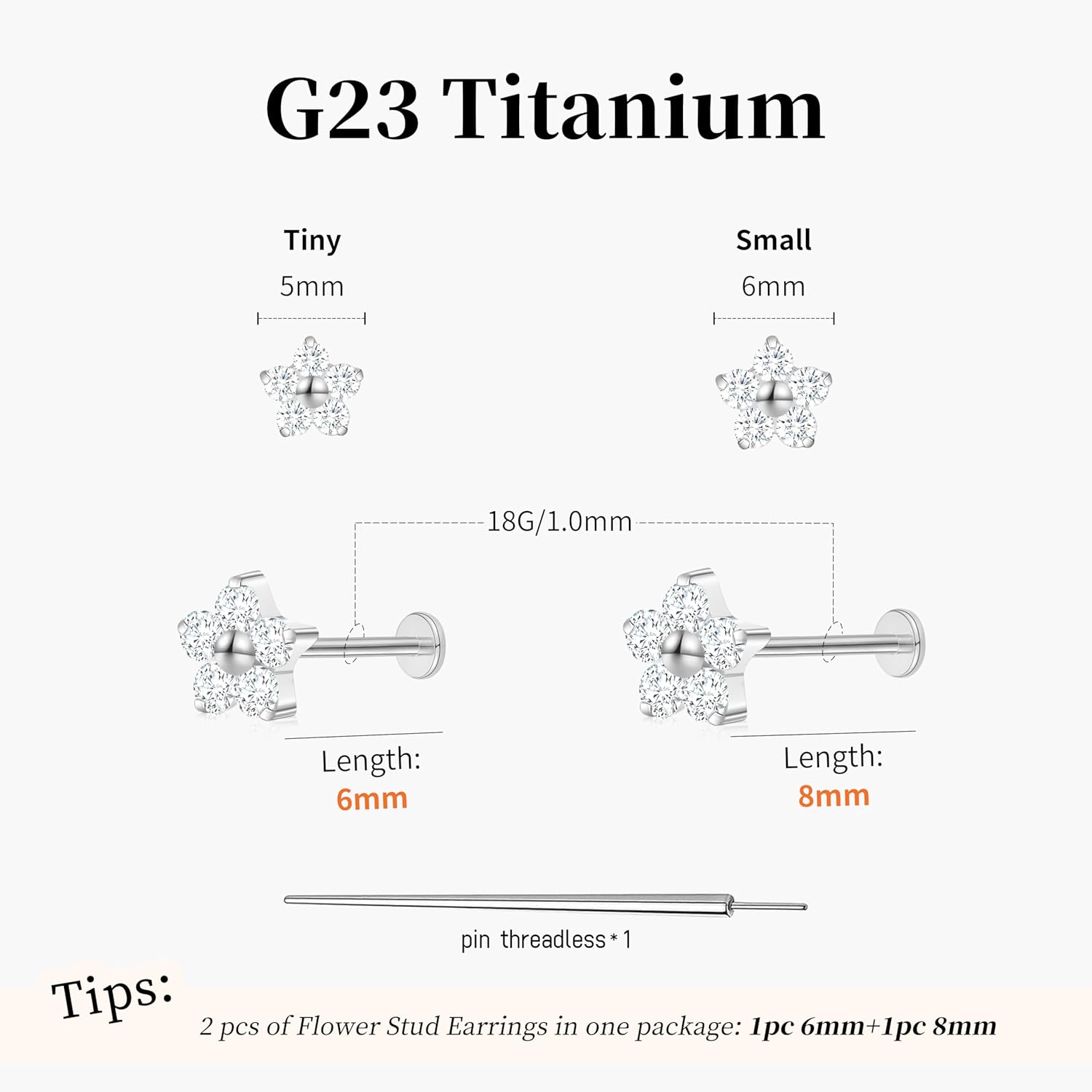 Flat Back Stud Cartilage Tragus Helix Nose Piercing Earrings Jewelry For Women Conch Threadless 18G Titanium Surgical Steel Hypoallergenic 14K Gold plated CZ Silver Small Tiny Studs - Image 2