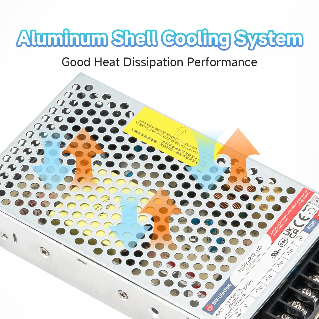 BTF-LIGHTING DC12V 200W UL Recognized Component Power Supply, AC100-240V to 12VDC 17A Max Power Converter Transformer Adapter for LED Strip, String, Matrix, CCTV Camera, Security System, Radio