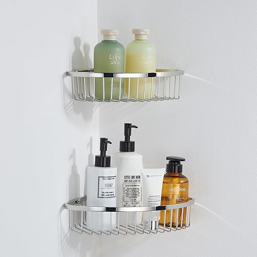 Miniatura 10 de Cesta de esquina para ducha, estante de ducha de baño de acero inoxidable, organizador para almacenamiento de ducha, estante de esquina de pared