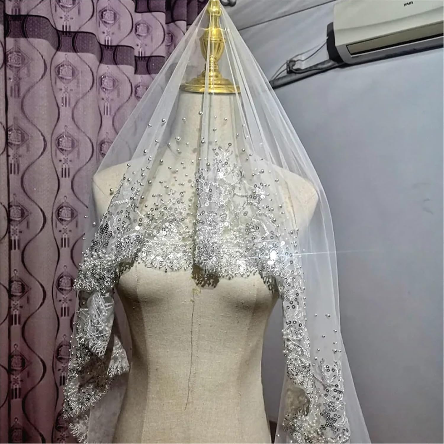 Bridal Veil, Luxurious Beaded Sequined Pearl Cathedral Wedding Veil, Romantic Bridal Accessories