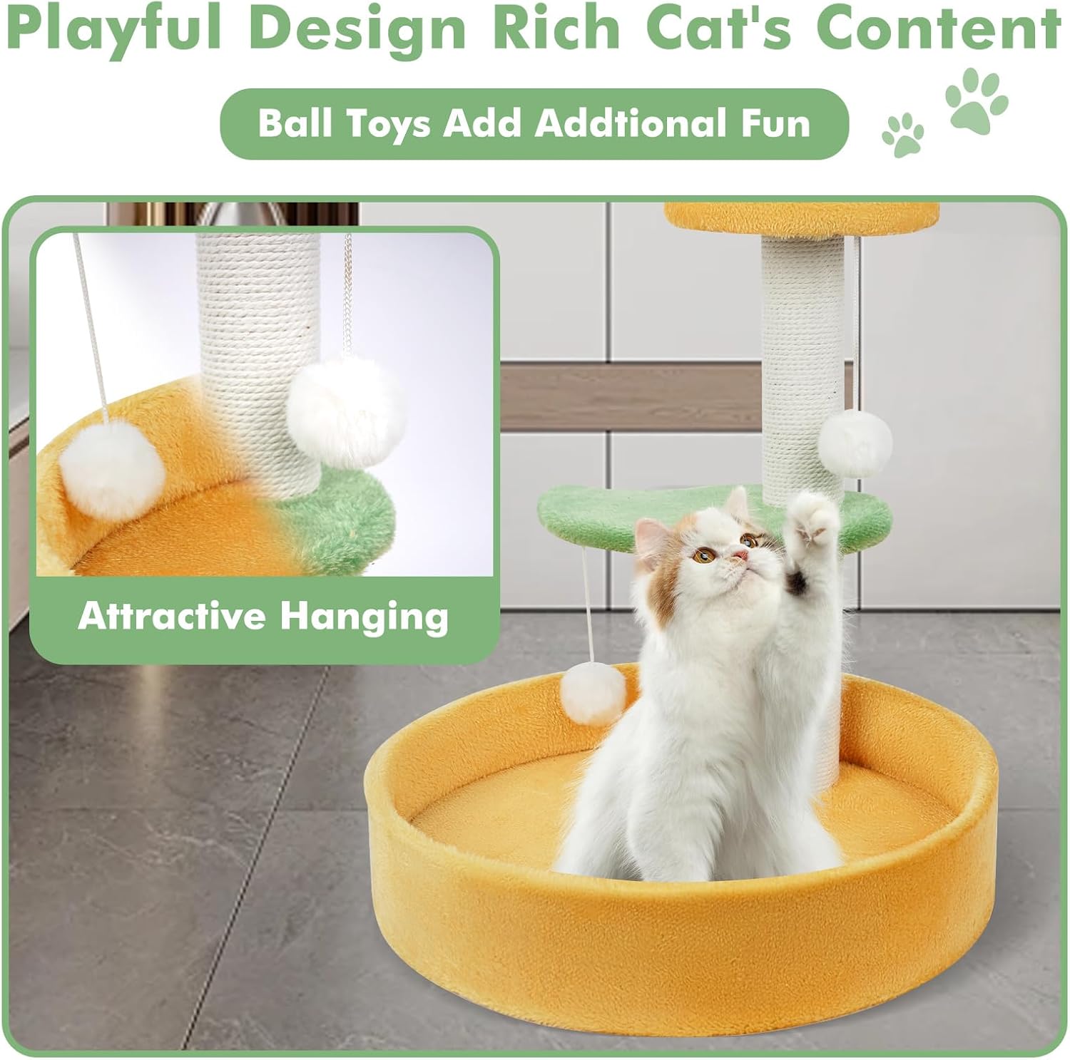 review RAIN QUEEN Cat Scratching Post, Cat Bed Soft Sisal Rope Covered Scratch Posts and Cat Tree Fluff Pads Hanging Ball, Cat Tower Cute Style, Cat Toys Great for Kittens Or Smaller Catcat