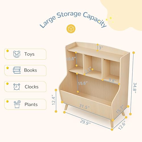 Miniatura 10 de Curipeer Estantería para niños y almacenamiento de juguetes, estantería abierta de madera de 3 niveles, organizador de almacenamiento de libros para