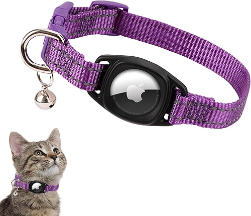 Miniatura 1 de DALUZ Collar reflectante para gatos Airtag, collar de nailon duradero con GPS integrado con soporte Airtag y campana, collar Airtag para gato con
