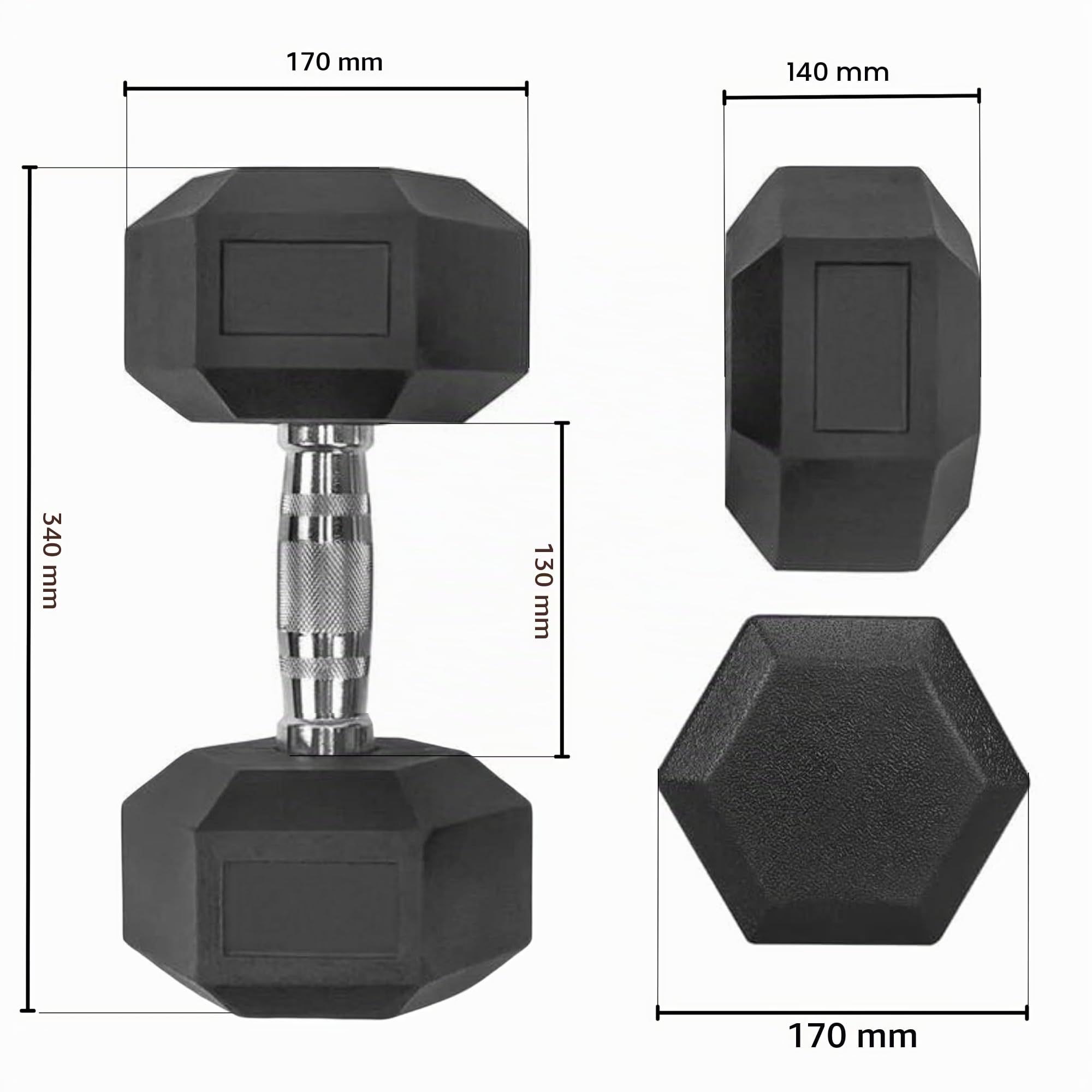 Manubrio Esagonale Gommato 2,5 a 60 Kg, Dumbbells Manubri Palestra in Ghisa, Manubrio Palestra e Home Gym per Allenamento Muscolare, Dumbbell Esagonali [1 Manubrio]
