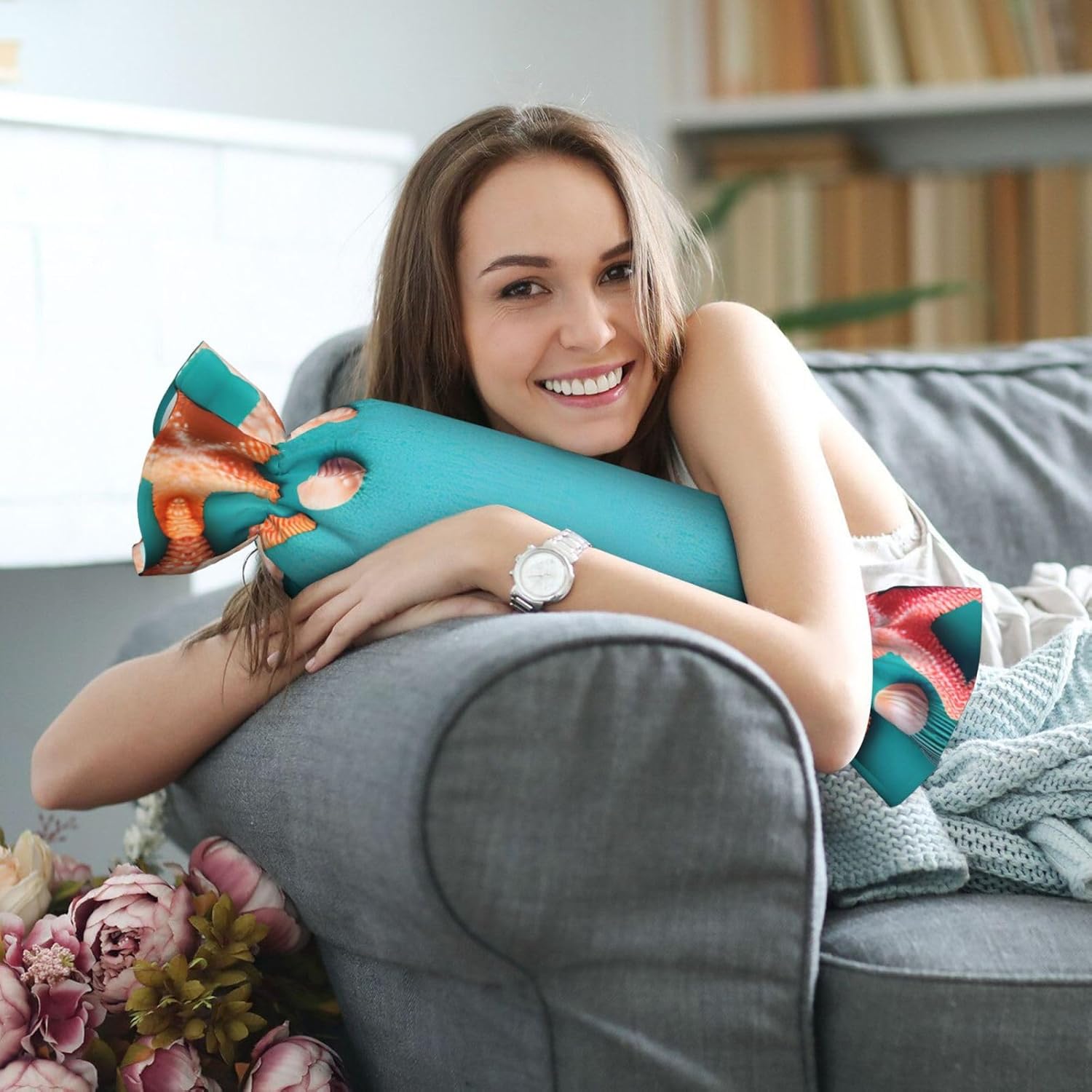 Ocean Beach Theme Print Candy Cylindrical Eco-Friendly Pillow Soft Velvet Living Room Bedroom Travel Decor