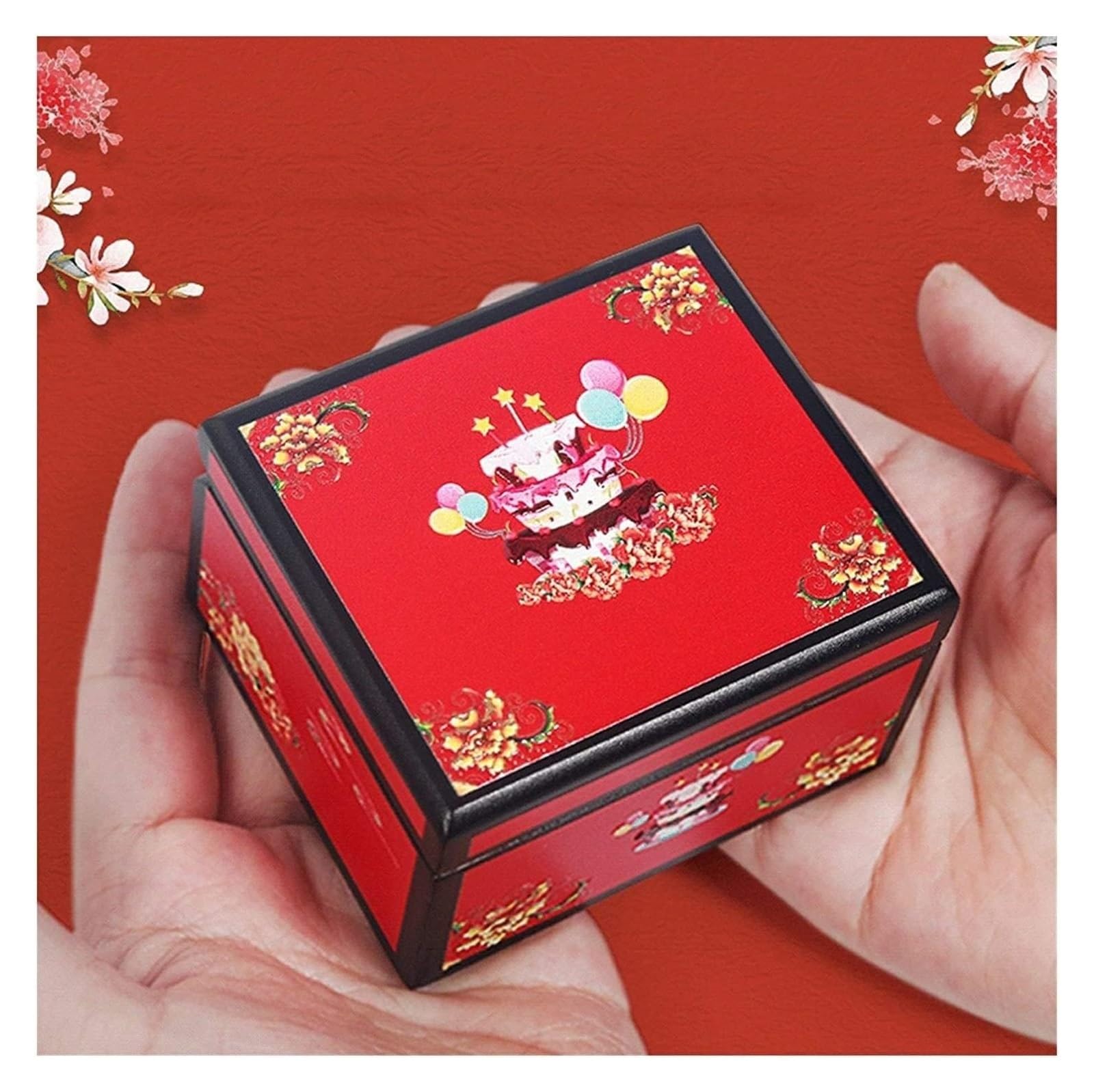 Caja de música Caja de música Caja de música de Boda Caja de música de cumpleaños Caja de música Creativa Roja de Estilo Chino Regalo con patrón en Relieve clásico