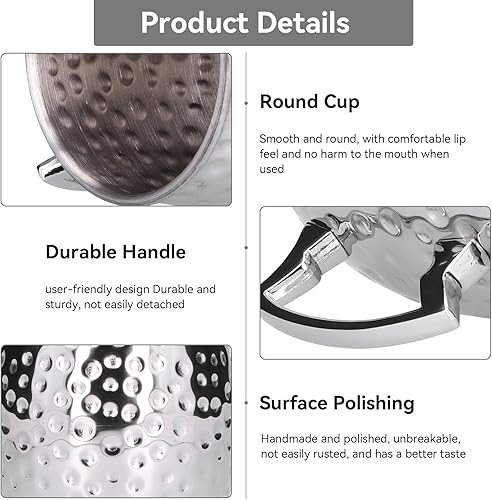 Miniatura 5 de 2 tazas Moscow Mule, 18.6 fl oz de acero inoxidable, vasos de cerveza de metal, martillados de cobre martillado, taza de cerveza grande para bebidas