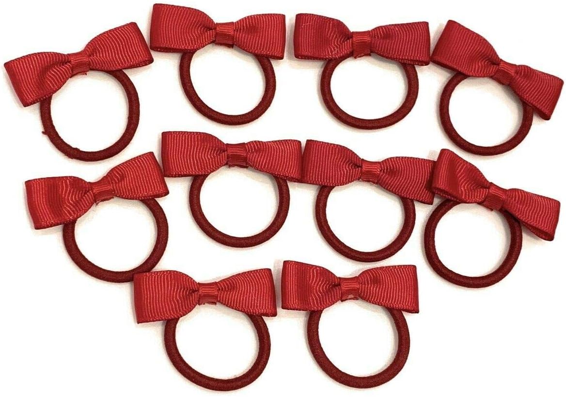 10 Bundle Set School Hair Bobbles for girls. Girls Toddlers Bow Elastic (Burgundy)