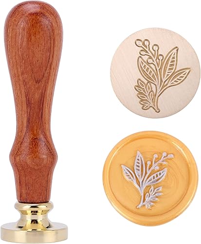 Yoption Sello de cera de reloj de rosa, sello de cera de sellado vintage, cabeza de latón y empuñadura de madera para boda, Navidad, invitaciones,