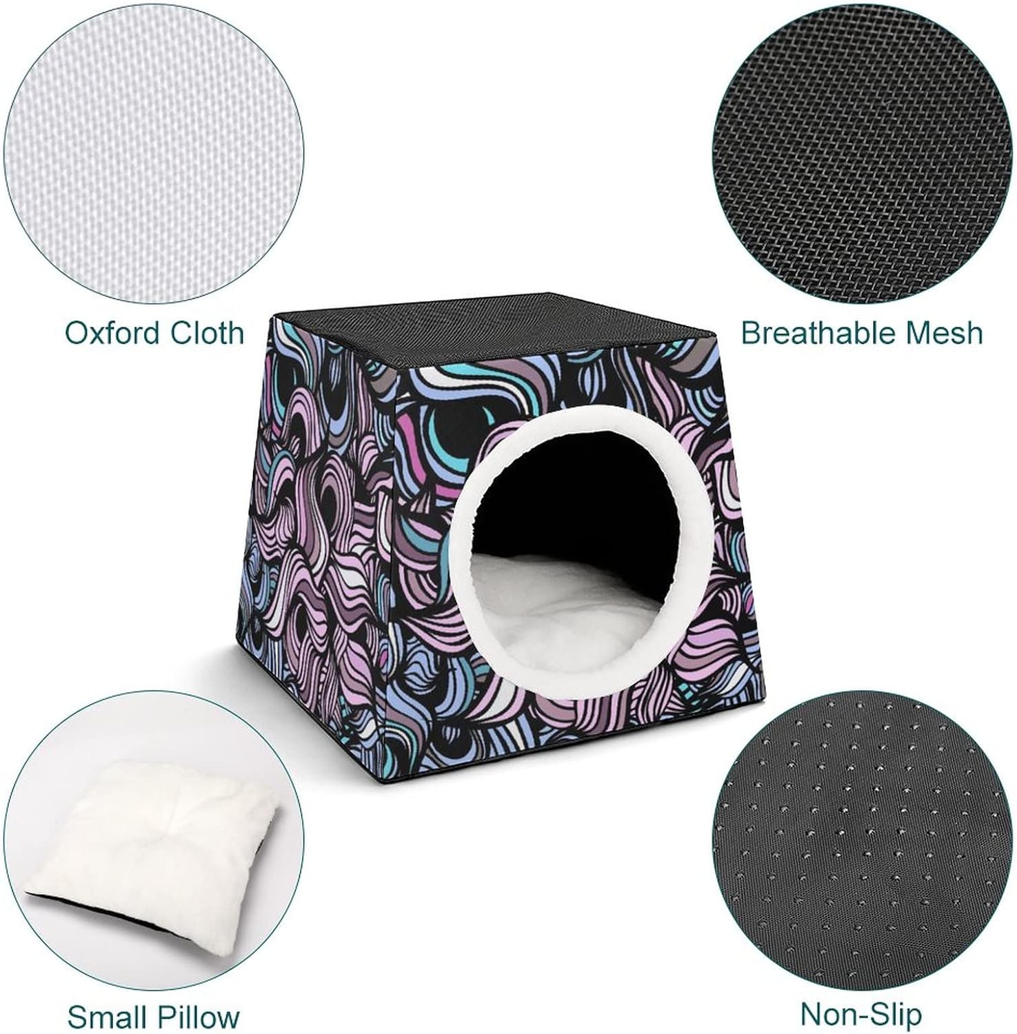 Three-Purpose Cat House Cat Bed Cat Sofa Foldable Cat Shelter Scratching Toy with Removable Cushion Heteromorphic Pattern