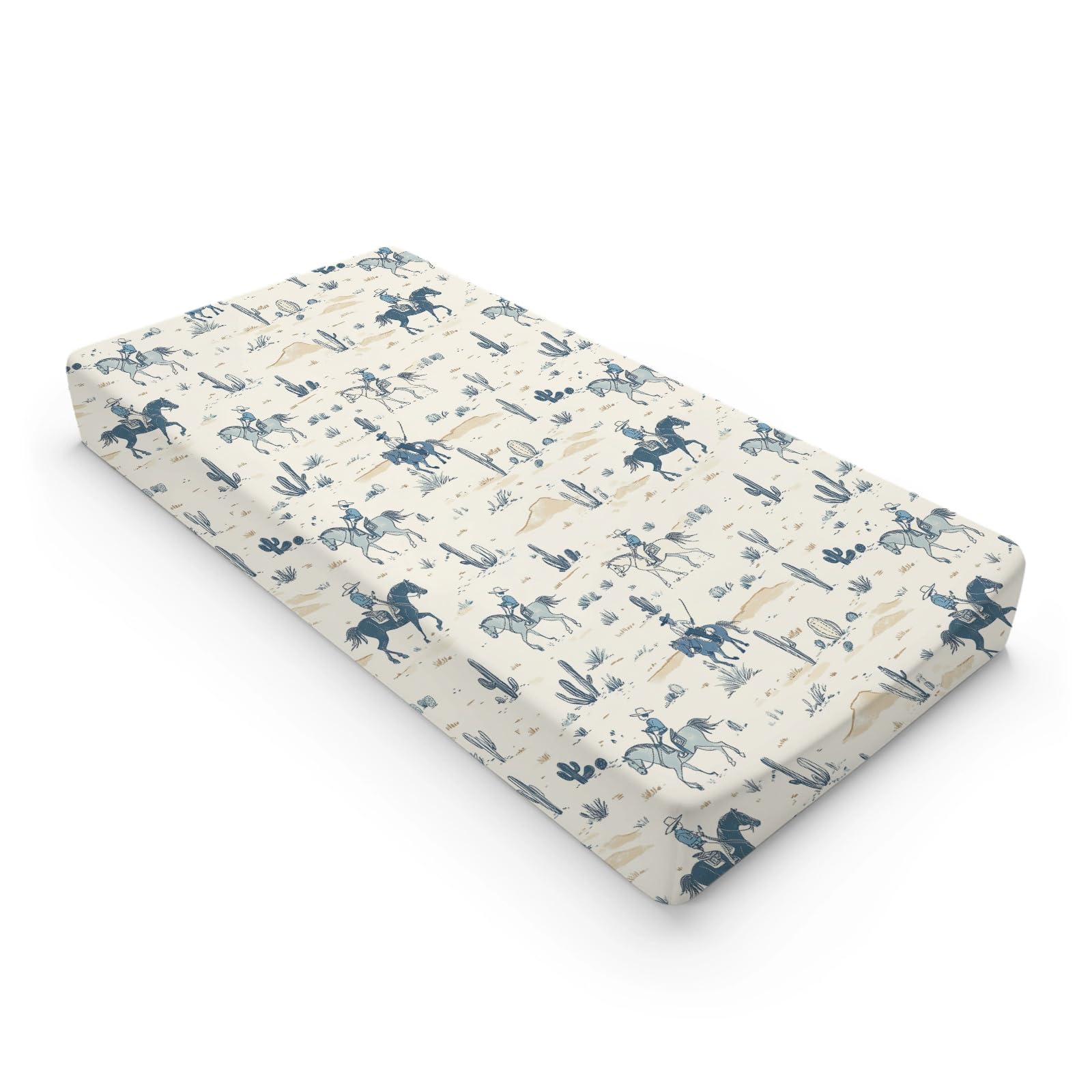 Western Horse Cactus Mountains Pattern Baby Changing Pad Cover, Unisex Western Nursery Diaper Changing Table Pad Mat Sheet for Boys-16x32