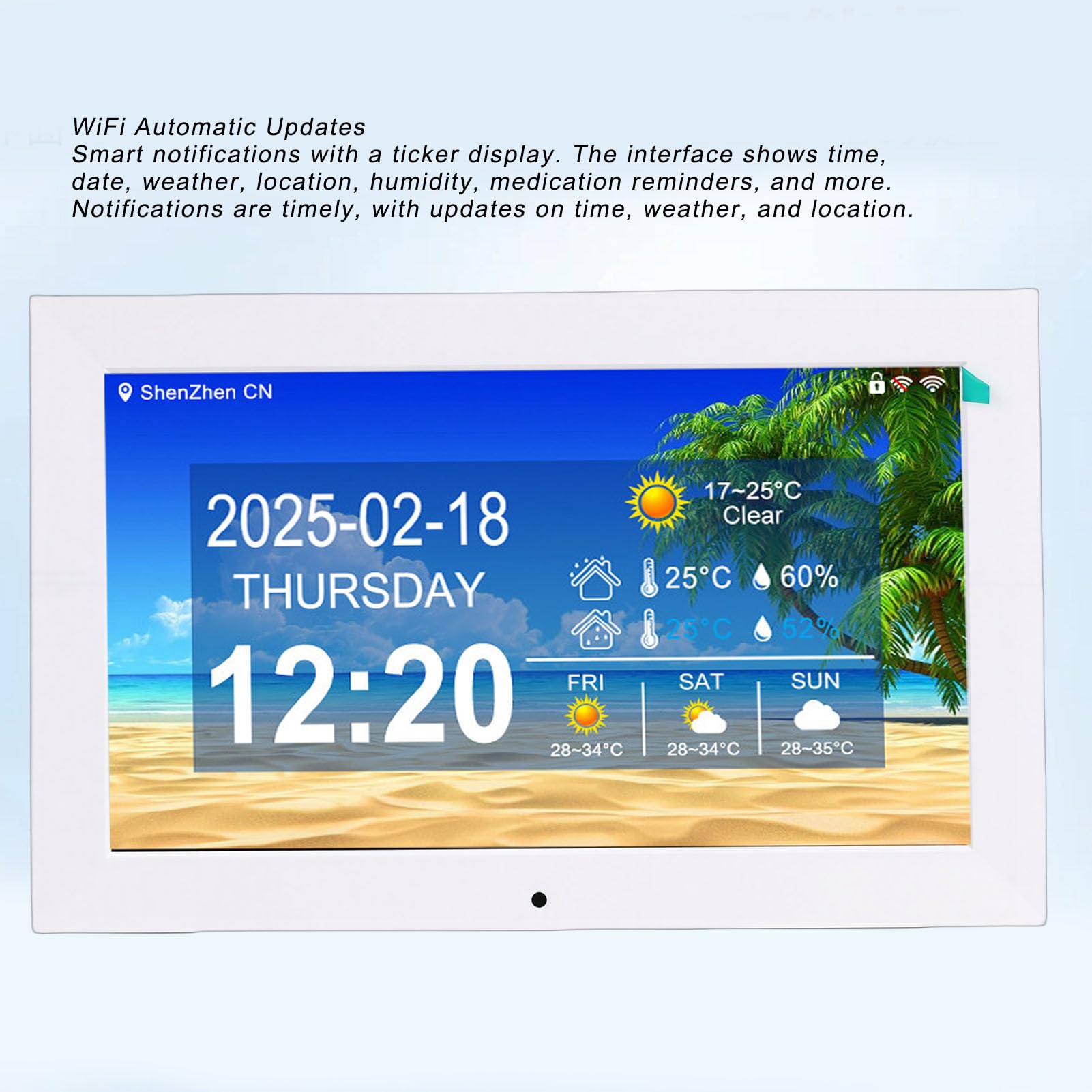 Sxhlseller Reloj Digital WiFi Inteligente, Pantalla de 10 Pulgadas con Clima en Tiempo Real Temperatura y Humedad, for Hogar y Oficina (Enchufe de la UE)